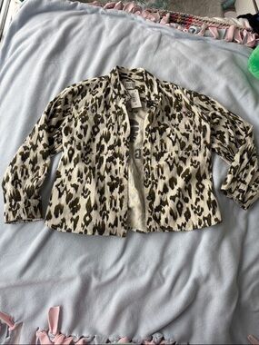 Scotch & Soda Olive Green and Cream Leopard Print Jean Jacket